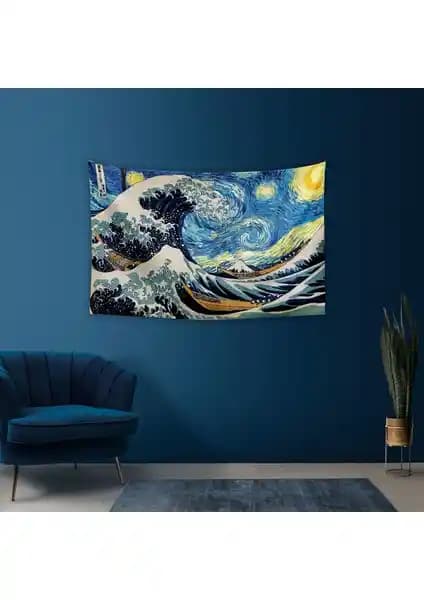 Vagonik Büyük Dalga ve Yıldızlı Gece Temalı Duvar Örtüsü Halısı Özellikleri ve Kullanım Alanları