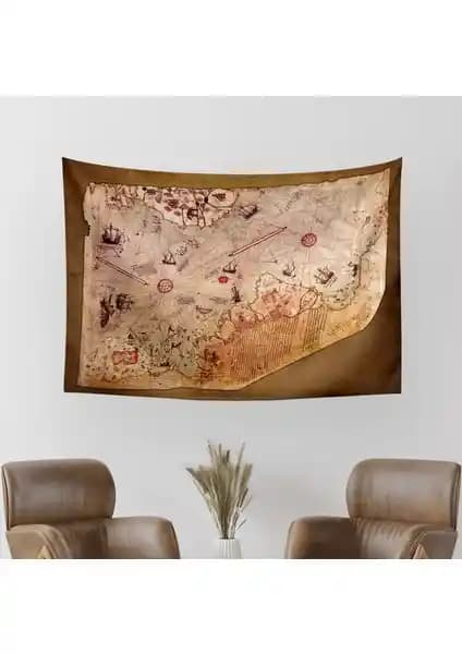 Vagonik Piri Reis 1513 Dünya Haritası Duvar Örtüsü Halısı Ev Dekorasyonu İçin Uygun