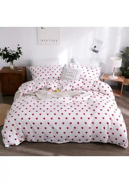 Valoroso Tekstil Çift Kişilik Kırmızı Kalp Desenli Nevresim Seti Yatak Odası Şıklığı ve Konforu