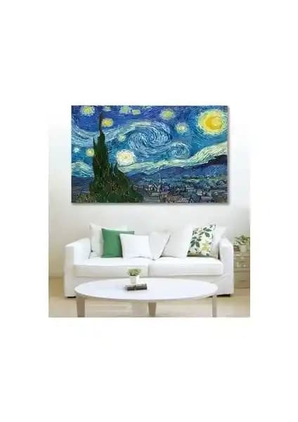 Van Gogh Yıldızlı Gece Temalı Duvar Kanvas Tablo Ev ve Ofis Dekorasyonu İçin
