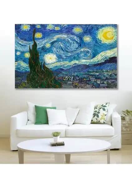 Van Gogh Yıldızlı Gece Temalı Kanvas Tablo Ev ve Ofis Dekorasyonu İçin Uygun