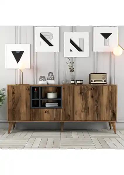 Variant Napoli Konsol Ceviz Renkli Modern Tasarım ve Geniş Depolama Alanı