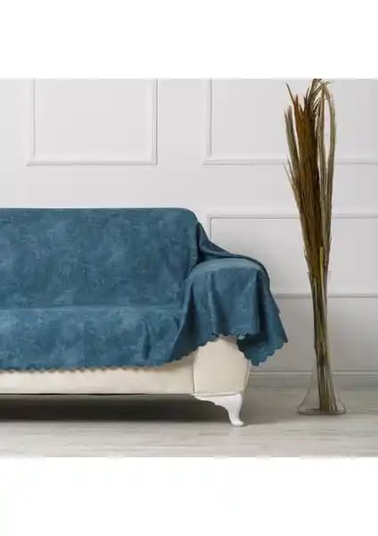 Velerde Home Vessel Turkuaz Çift Taraflı Battal Boy Çekyat Koltuk Örtüsü