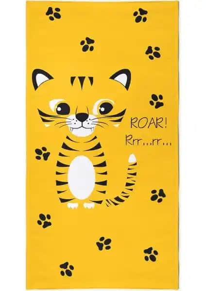 Vevien Home Sevimli Kaplan Dijital Baskılı Çocuk Plaj Havlusu Geniş ve Renkli Tasarımıyla Öne Çıkar