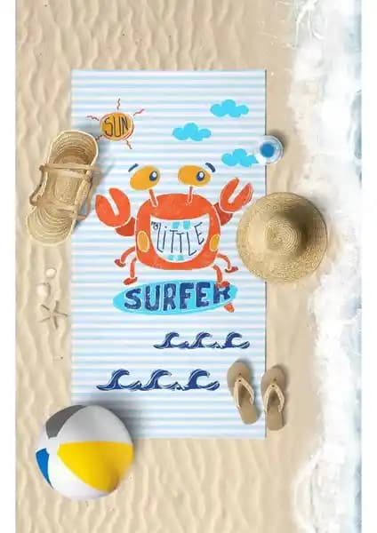 Vevien Home Sevimli Yengeç Temalı Dijital Baskılı Çocuk Plaj Havlusu 75x145 cm