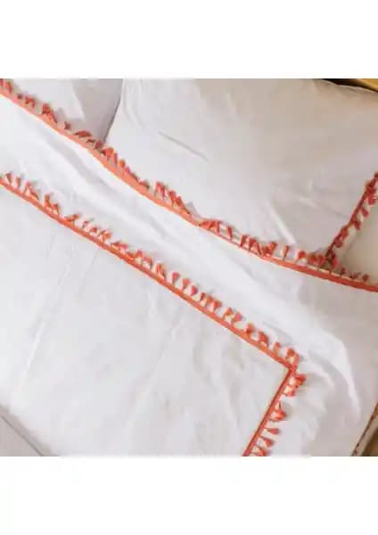 Vivamaison Kırmızı Ponponlu Organik Pamuk Çift Kişilik Nevresim Takımı Detayları