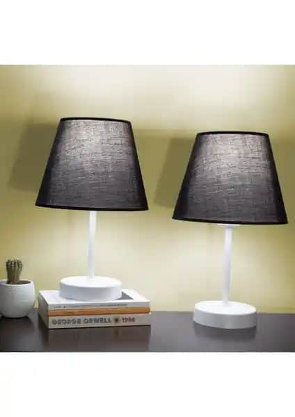 Vivido Siyah Modern Ikili Yatak Odası Abajur ve Masa Lambası Seti