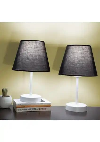 Vivido Siyah Modern Ikili Yatak Odası Abajur ve Masa Lambası Seti