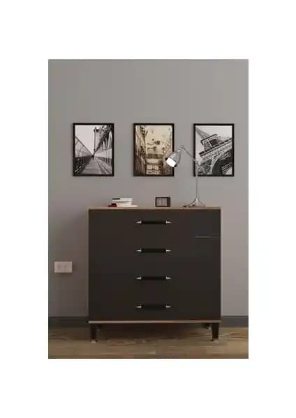 Wood House Melodi Şifonyer Antrasit Modern ve Çok Yönlü Mobilya Çözümü
