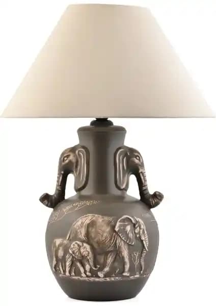 Yalılı Seramik Filli Kulplu Füme Abajur Modern ve Dayanıklı İç Mekan Dekorasyonu İçin