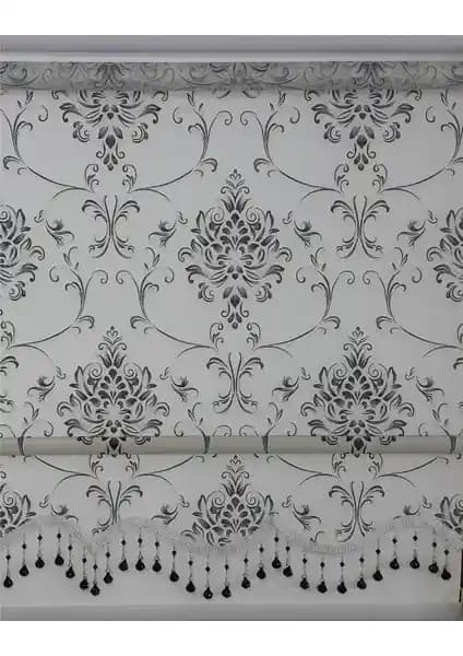 ZebraEvim Siyah Damask Çift Mekanizmalı Tül Stor Perde Modern ve Şık Tasarım