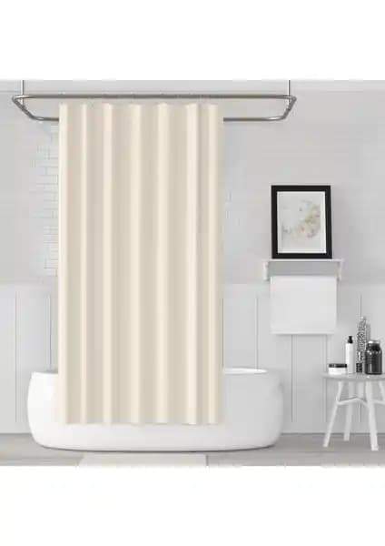 Zethome Krem Renkli Polyester Banyo Perdesi 120x200 cm Su Itici ve Dayanıklı