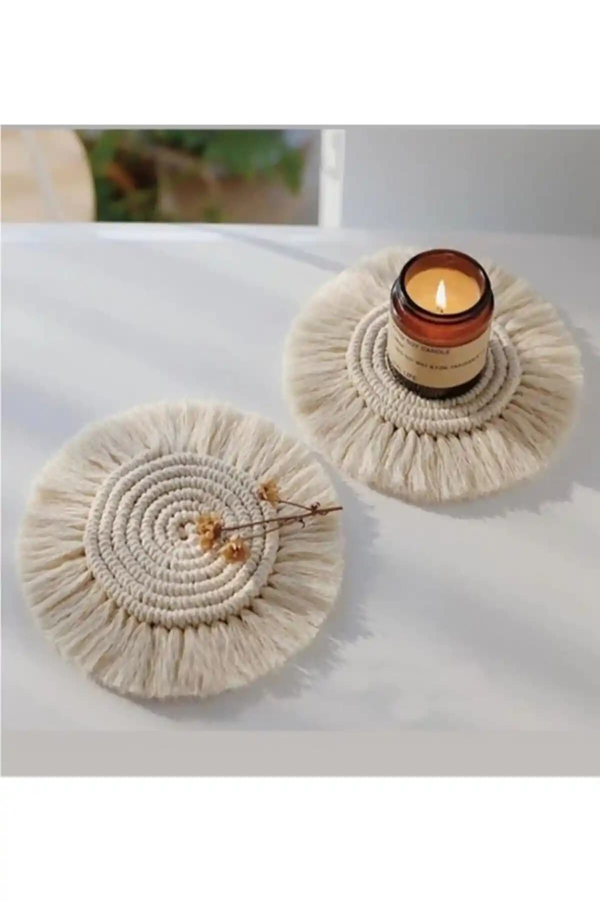Genel Markalar Tekli Makrome Mum ve Bardak Altlığı Doğal ve Estetik Tasarım