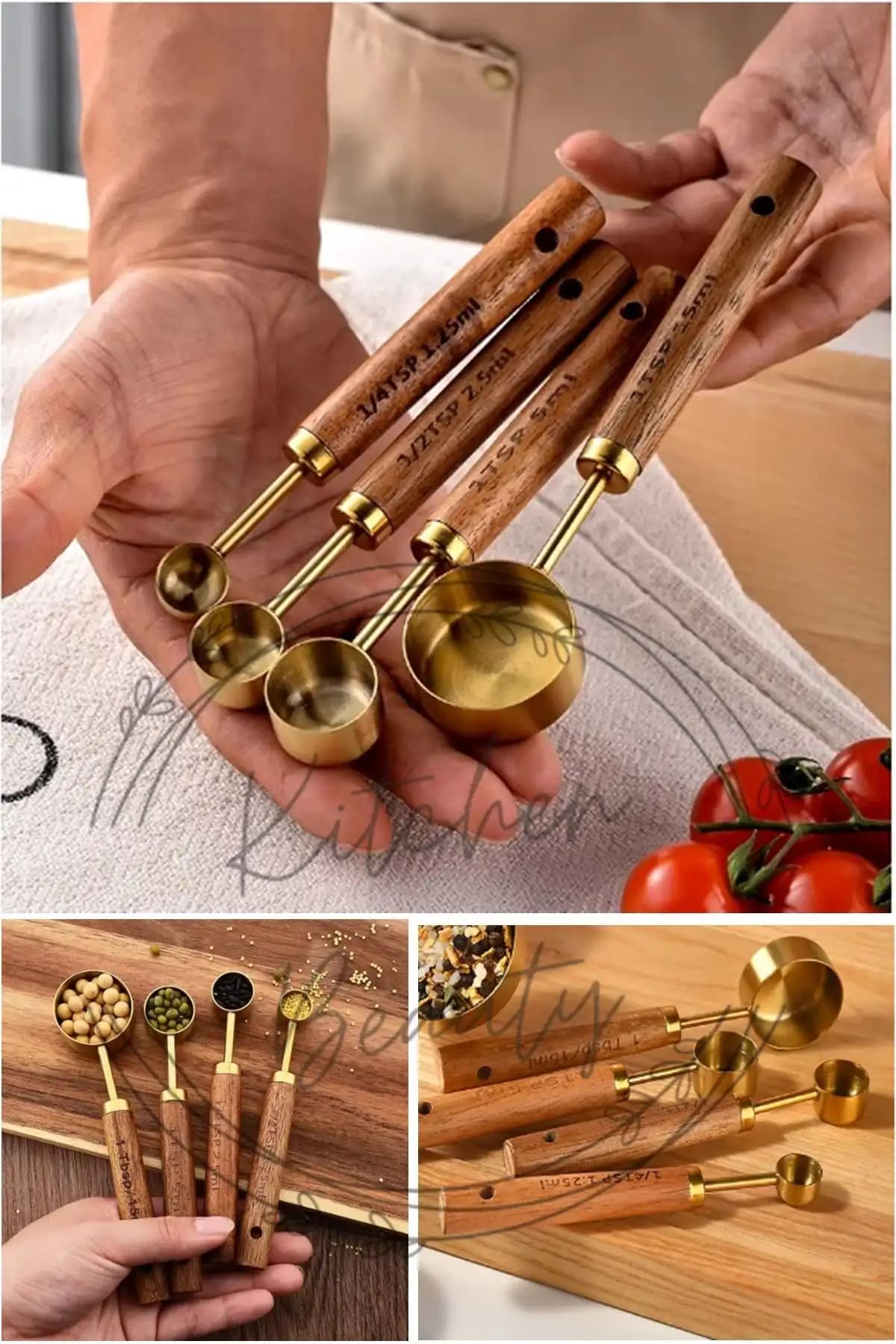 Kitchen Beauty Gold Paslanmaz Çelik Ahşap Saplı Ölçü Kaşığı Seti: Dayanıklı ve Estetik Mutfak Gereçleri