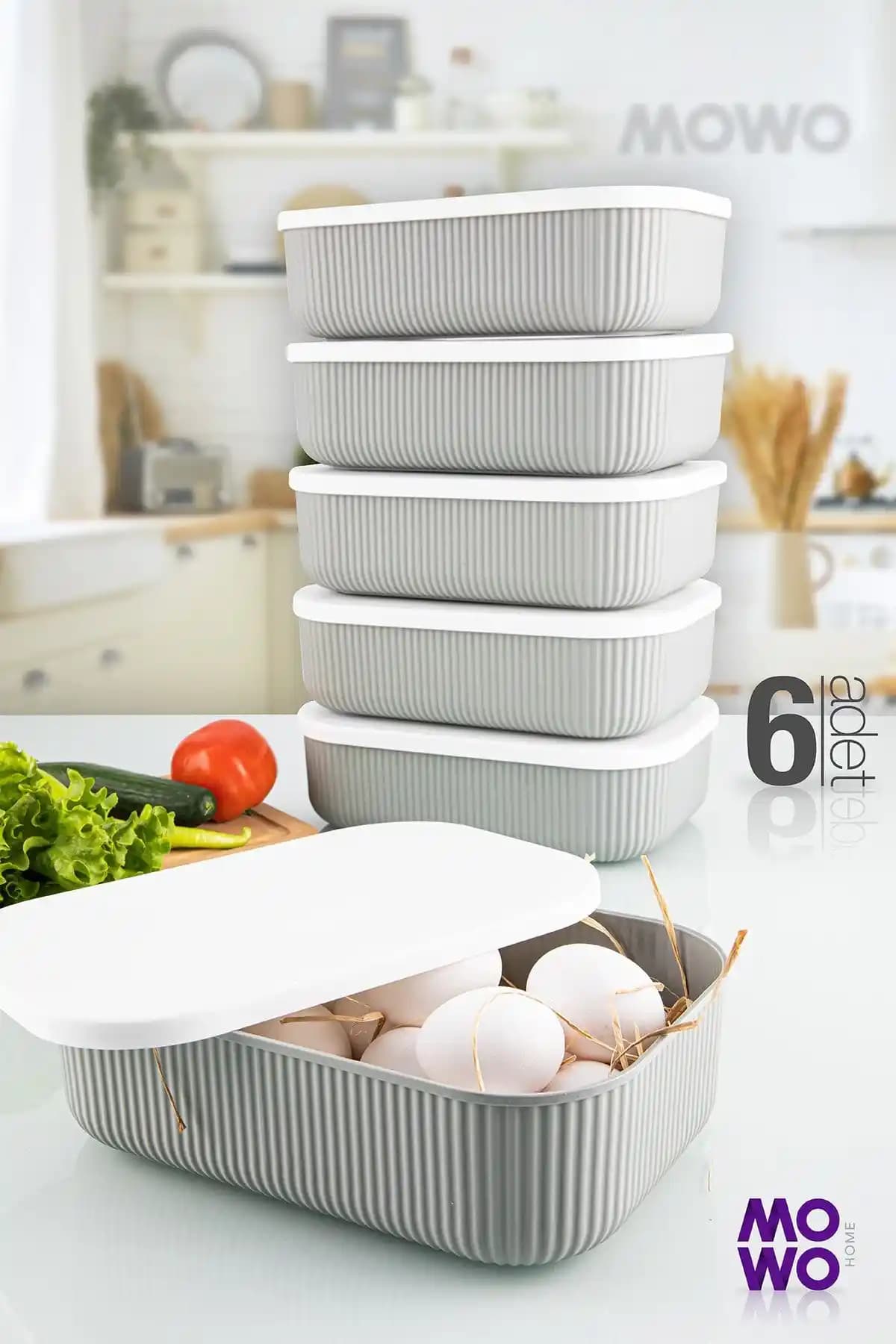 Mowo Home Trove 6'lı Gri Mutfak Saklama Kabı Seti Modern ve Dayanıklı Tasarım