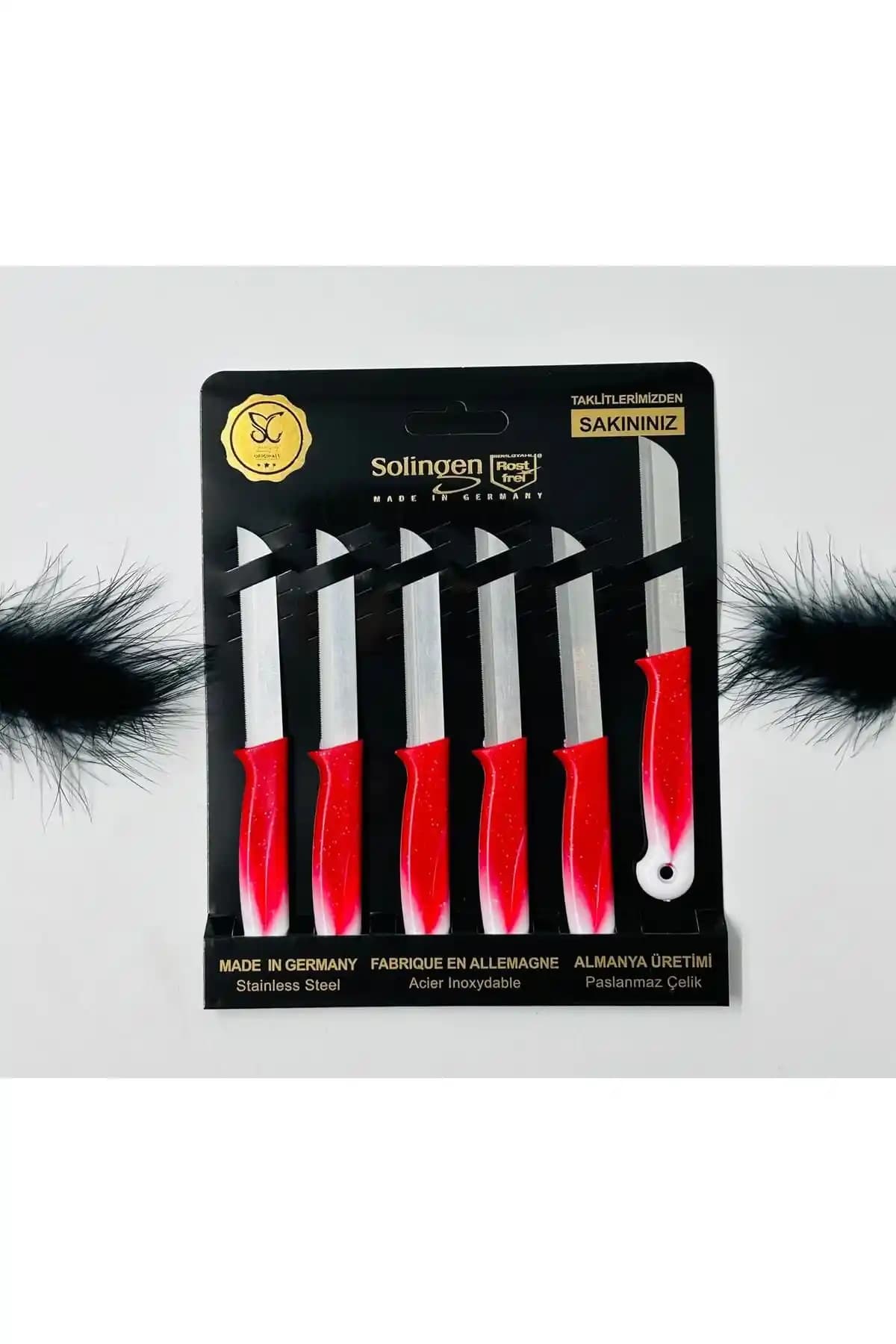 Solingen 6'lı Kırmızı Simli Bıçak Seti - Şık ve Dayanıklı Mutfak Gereçleri