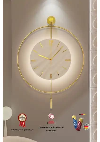 MetaQuartz Metal Duvar Saati Gold Serisi 50x75 cm Modern Dekorasyon İçin