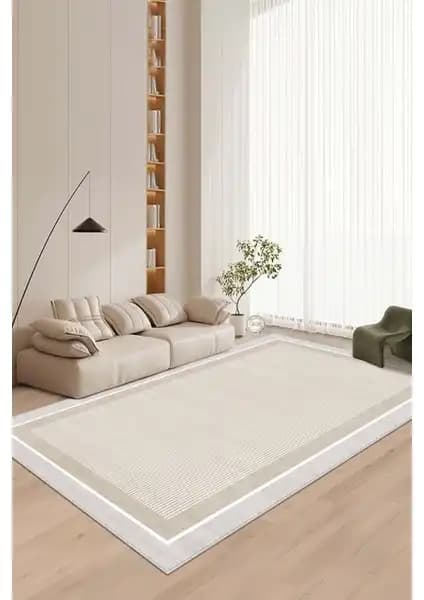 West Home Makinede Yıkanabilir Kaymaz Tabanlı Bej Çizgili Salon ve Mutfak Halısı İncelemesi