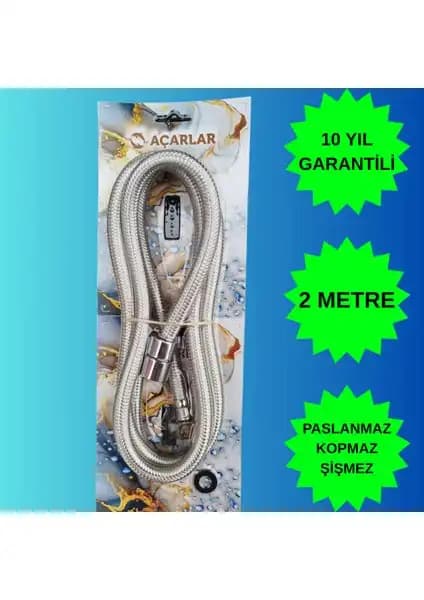 Acarlar 10 Yıl Garantili Paslanmaz Çelik Spiral Duş Hortumu 2 Metre Uzunlukta