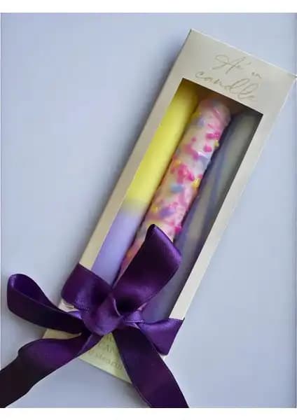 Aeon Candle Studio 3'lü Renkli Pastel Şamdan Mum Seti Ev ve Dekorasyon İçin Uygun