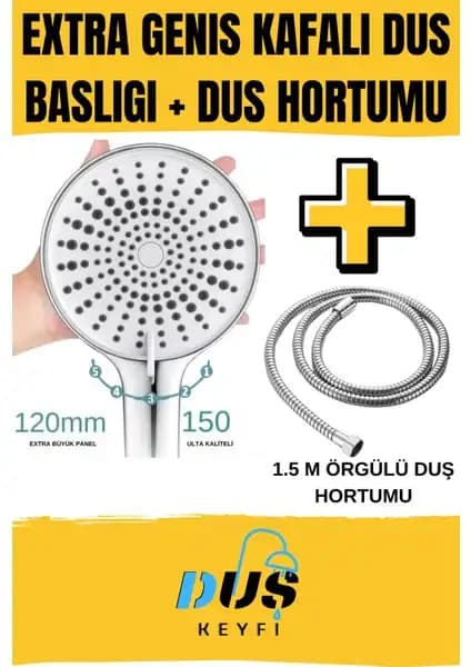 Akdoğan Yapı ve Hırdavat 120mm Geniş Yüzeyli Duş Seti ile Konfor ve Tasarruf