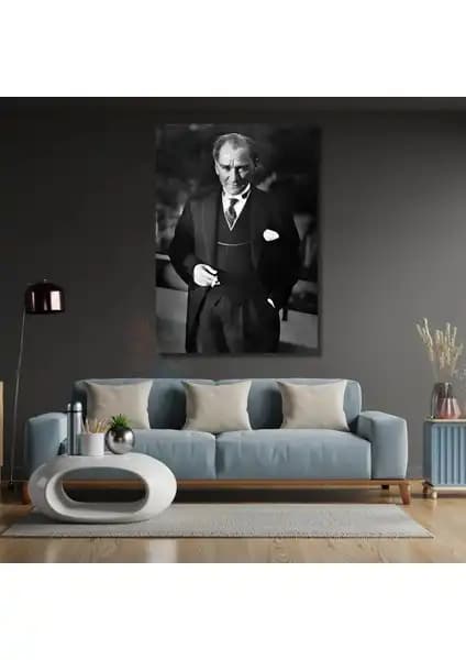 Artarilion Siyah Beyaz Atatürk Portresi Kanvas Tablo Ev ve Ofis Dekorasyonu İçin