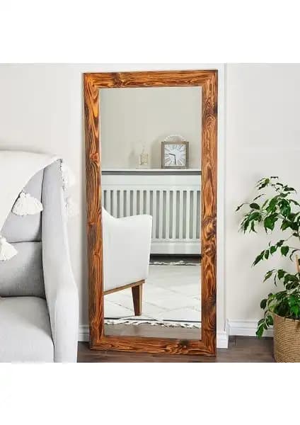 Dfn Wood Ligna Ceviz Renkli Ahşap Dekoratif Duvar Aynası Çoklu Boyut Seçenekleriyle