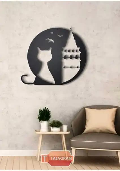 Galata Kulesi ve Kedi Temalı Metal Tablo ile Mekanlarınıza Şıklık Katın