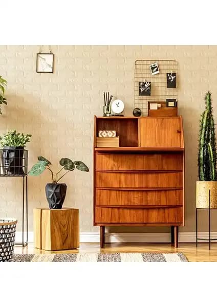 Kendinden Yapışkanlı Tuğla Desenli Krem Duvar Paneli ile Modern İç Dekorasyon
