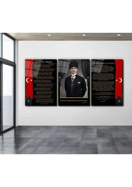 Miyrem Atatürk Köşesi Triple Miyrem-Cam Tablo ile Estetik ve Dayanıklılık Sağlayan Dekoratif Çözüm