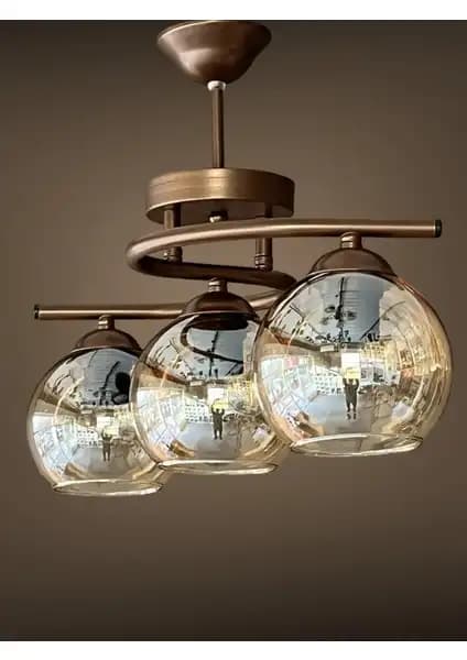 Modern Kahverengi Camlı 3'lü Avizeyla Salon ve Oda Dekorasyonunuzu Yenileyin