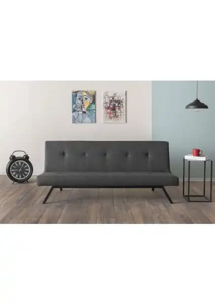 Modern ve Fonksiyonel Pafu Zola Üçlü Yataklı Koltuk Koyu Gri Keten Tasarımıyla