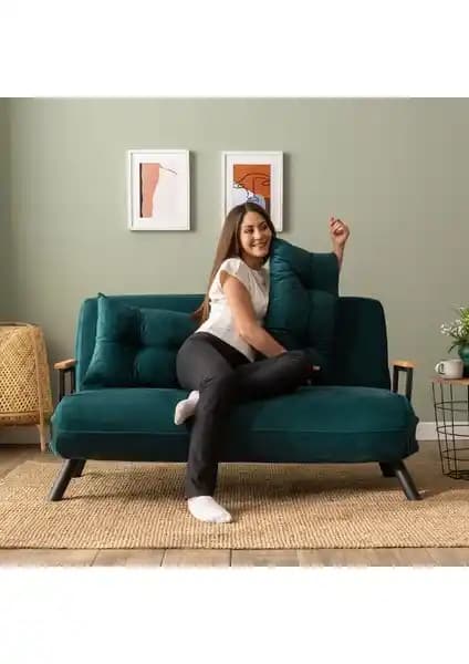 Pafu Sando İkili Katlanır Yataklı Koltuk Petrol Renkli Çok Fonksiyonlu Mobilya