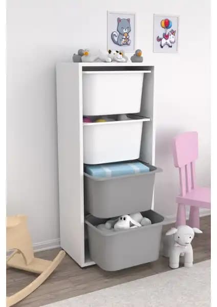 Pratico 4 Derin Sepetli Çok Amaçlı Oyuncak Dolabı Modern ve Dayanıklı Tasarım