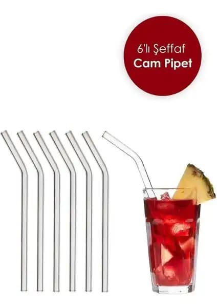 Sezen Kozmetik Şeffaf 6'lı Cam Eğimli Pipet Sağlıklı ve Estetik İçin Uygun Alternatif