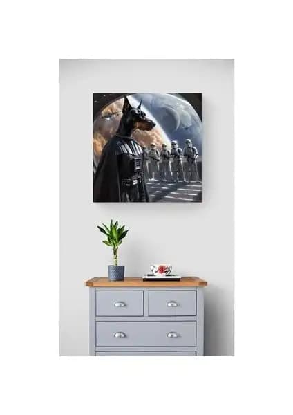 Star Wars Temalı Doberman Darth Vader Cam Tablo Modern Ev ve Ofis Dekorasyonu İçin