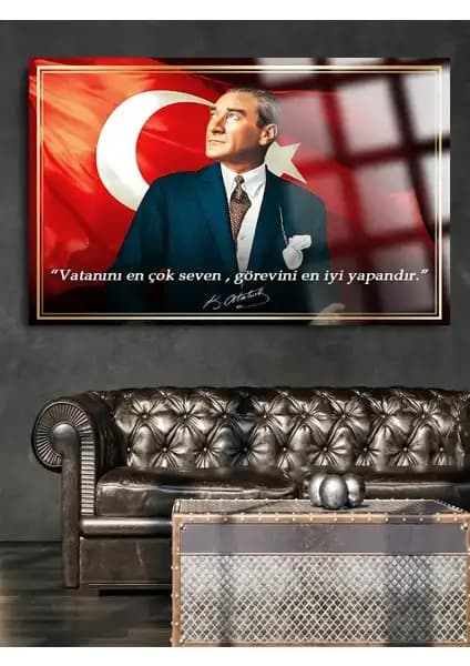 Taulart Yazılı Görkemli Atatürk Cam Tablo Modern Dekorasyon İçin Uygun