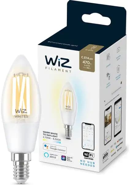Wiz 40W Sarı-Beyaz Ambiyans E14 Şeffaf Cam Akıllı Filament Ampul Özellikleri ve Kullanım Alanları