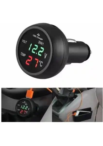 Araç Voltmetre Termometre USB 3'ü Birlikte Çok Fonksiyonlu Güvenilir Çözüm