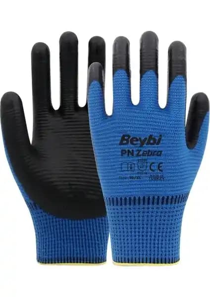 Beybi Pn Zebra Mavi Polyester Nitril Eldiveni: Dayanıklı ve Çok Yönlü Endüstriyel Koruma