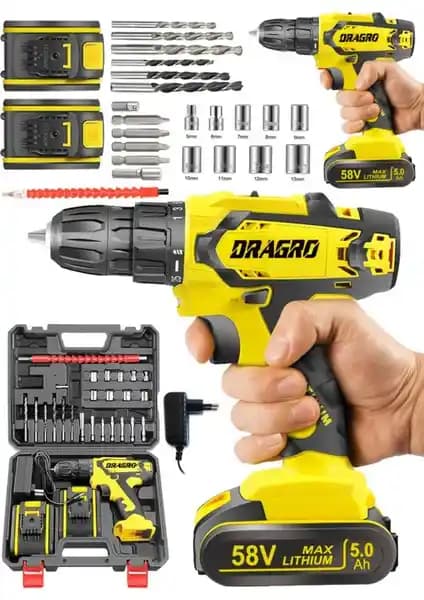 Dragro Alman 58 V 5 Ah Darbeli Metal Şanzuman Şarjlı Vidalama Matkap Özellikleri ve Kullanım Alanları