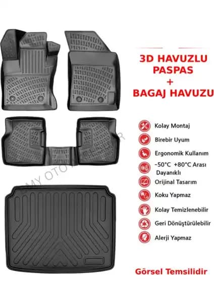 Ford Tourneo Courier 2024 için özel 3D paspas ve bagaj havuzu seti değerlendirmesi