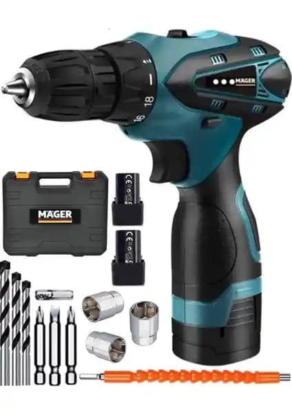 Mager MGR1012DRS Çift Akülü Li-Ion Bataryalı Profesyonel Şarjlı Matkap Seti