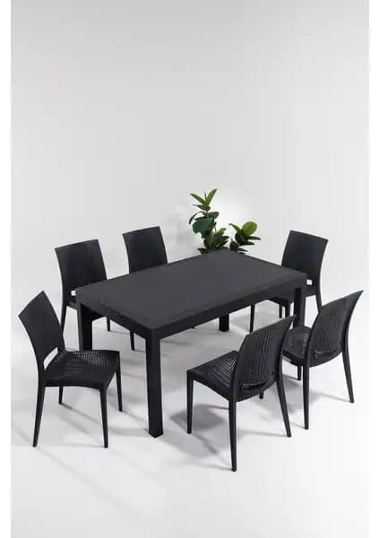 Mobetto Rattan 90x150 Bahçe ve Balkon İçin Dayanıklı Antrasit Masa Takımı