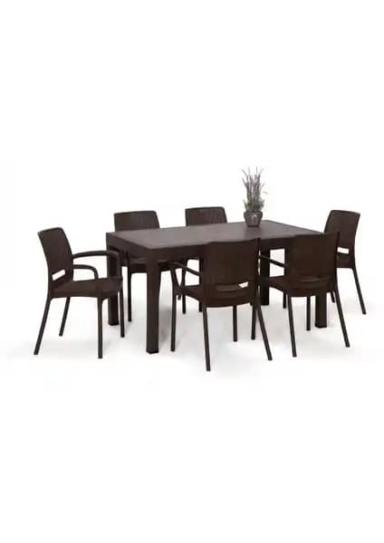 Mobetto Rattan Large Lüx Masa Takımı Kahve Dış Mekanlar için Modern ve Dayanıklı Tasarım