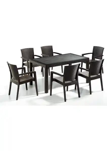 Novussi Liverno Kahverengi Camlı Masa ve Oturma Seti Modern ve Dayanıklı Tasarım