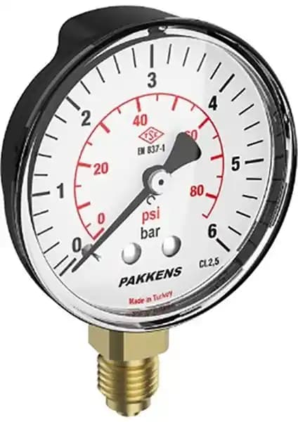Pakkens 63 mm Alttan Bağlantılı Manometre 0-100 Bar Endüstriyel Kullanım İçin Güvenilir Ölçüm Aracı