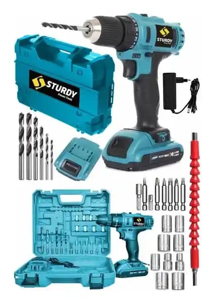 Sturdy Power Tools 92VF Volt 5.0 Ah Çift Akülü Profesyonel Şarjlı Matkap Seti