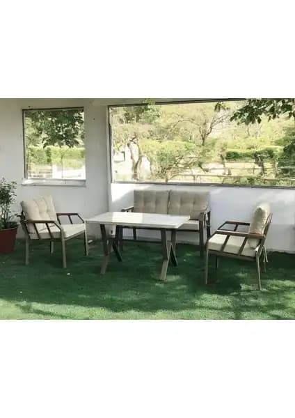 Tu Tienda NERGİZ KAPİÇİNO Metal Oturma Grubu 2+1+1 ve Masa Modern Tasarım