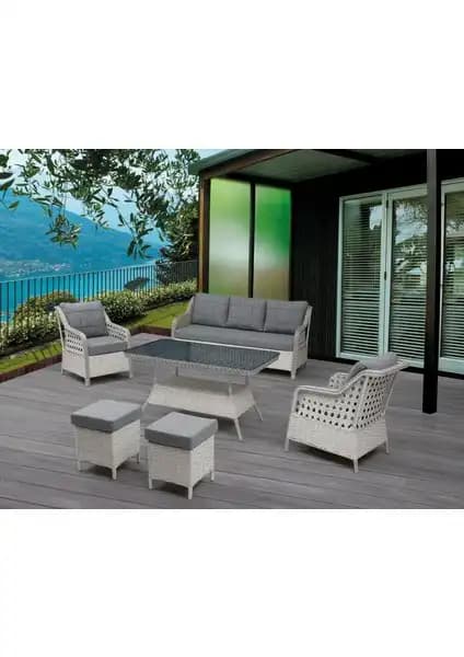 Tu Tienda Ronda 3+1+1+2PUF+Masa Rattan Bahçe Balkon Mobilyası Kayrak Gri